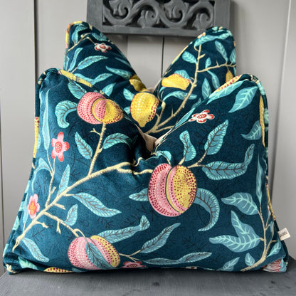 William Morris Luxury Designer Fruit Blue Yellow Velvet Vintage Cushion Pillow Throw Cover