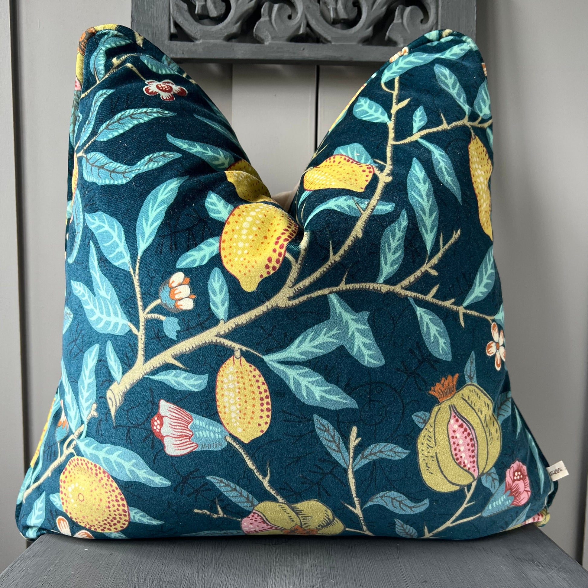 William Morris Luxury Designer Fruit Blue Yellow Velvet Vintage Cushion Pillow Throw Cover