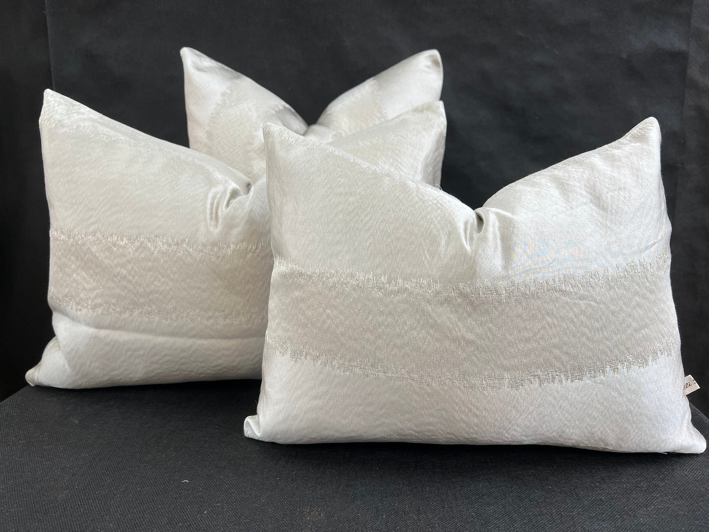 Luxury Designer Taupe Neutral Contemporary Satin Striped Fabric Cushion Pillow Cover