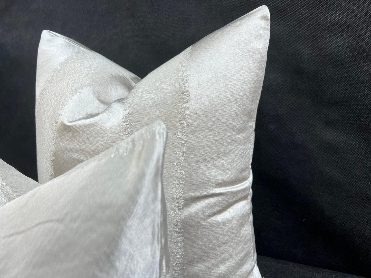 Luxury Designer Taupe Neutral Contemporary Satin Striped Fabric Cushion Pillow Cover