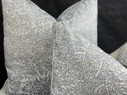 Luxury Designer Zinc Blue Silver Grey Textured Contemporary Cushion Pillow Cover