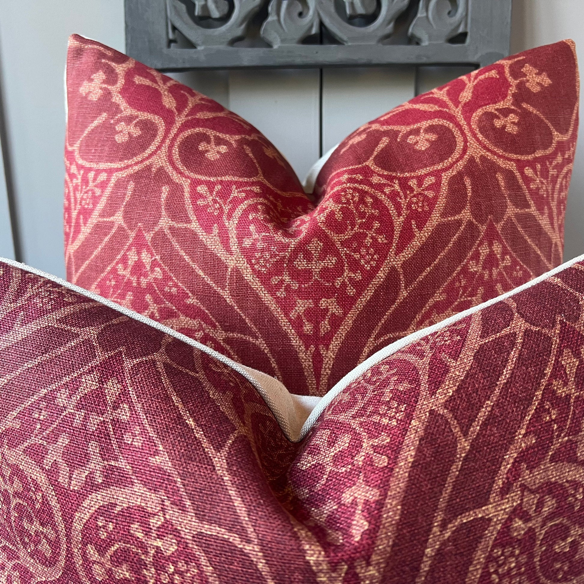 William Morris Voysey Luxury Designer Vintage Red Burgundy Cushion Pillow Throw Cover