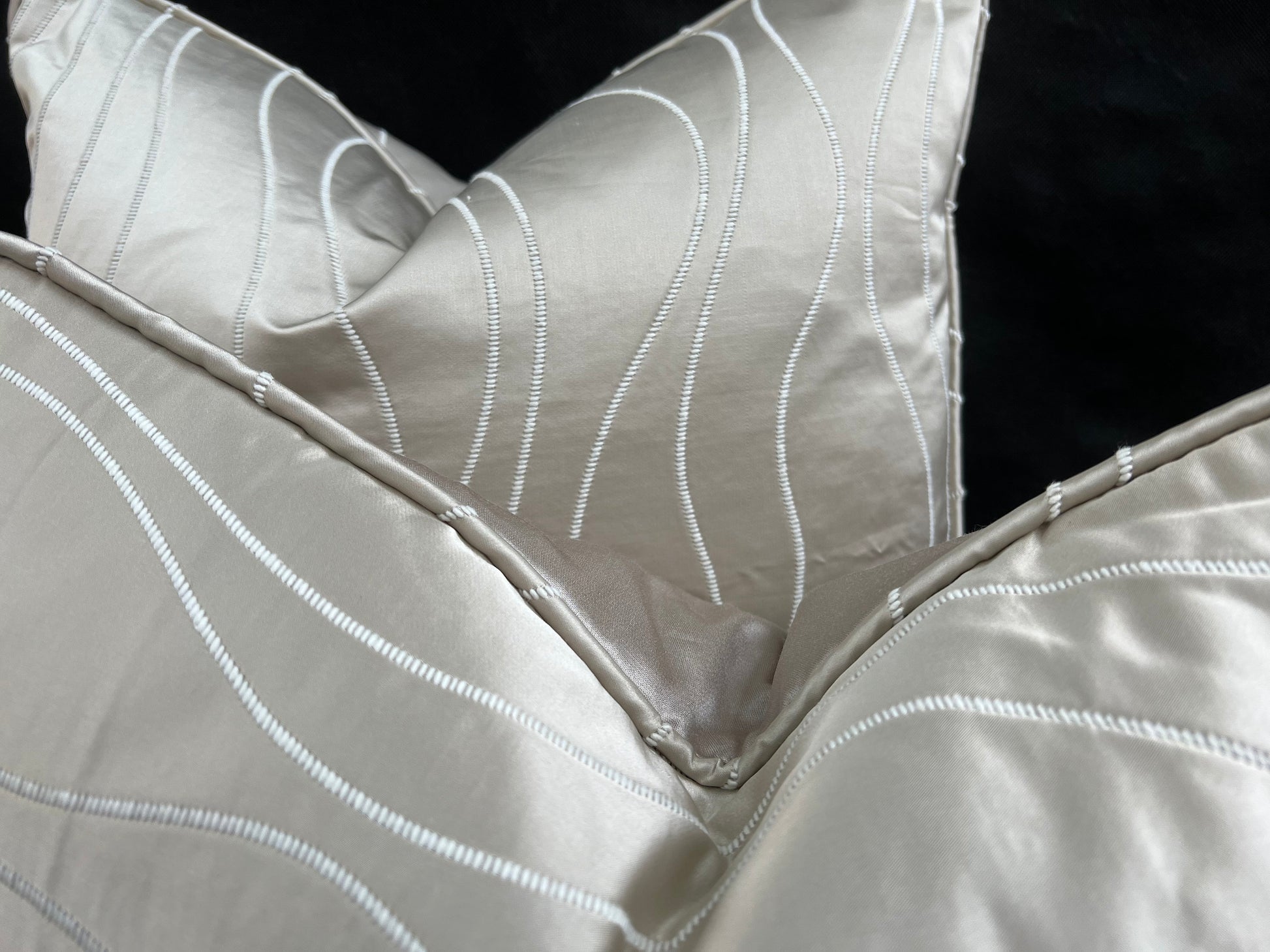 Luxury Designer Taupe Beige Neutral Contemporary Satin Wavy Striped Fabric Cushion Pillow Cover