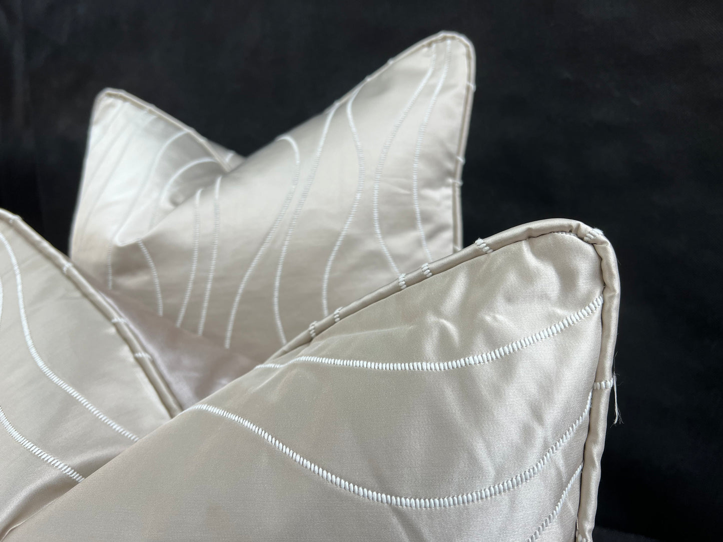 Luxury Designer Taupe Beige Neutral Contemporary Satin Wavy Striped Fabric Cushion Pillow Cover