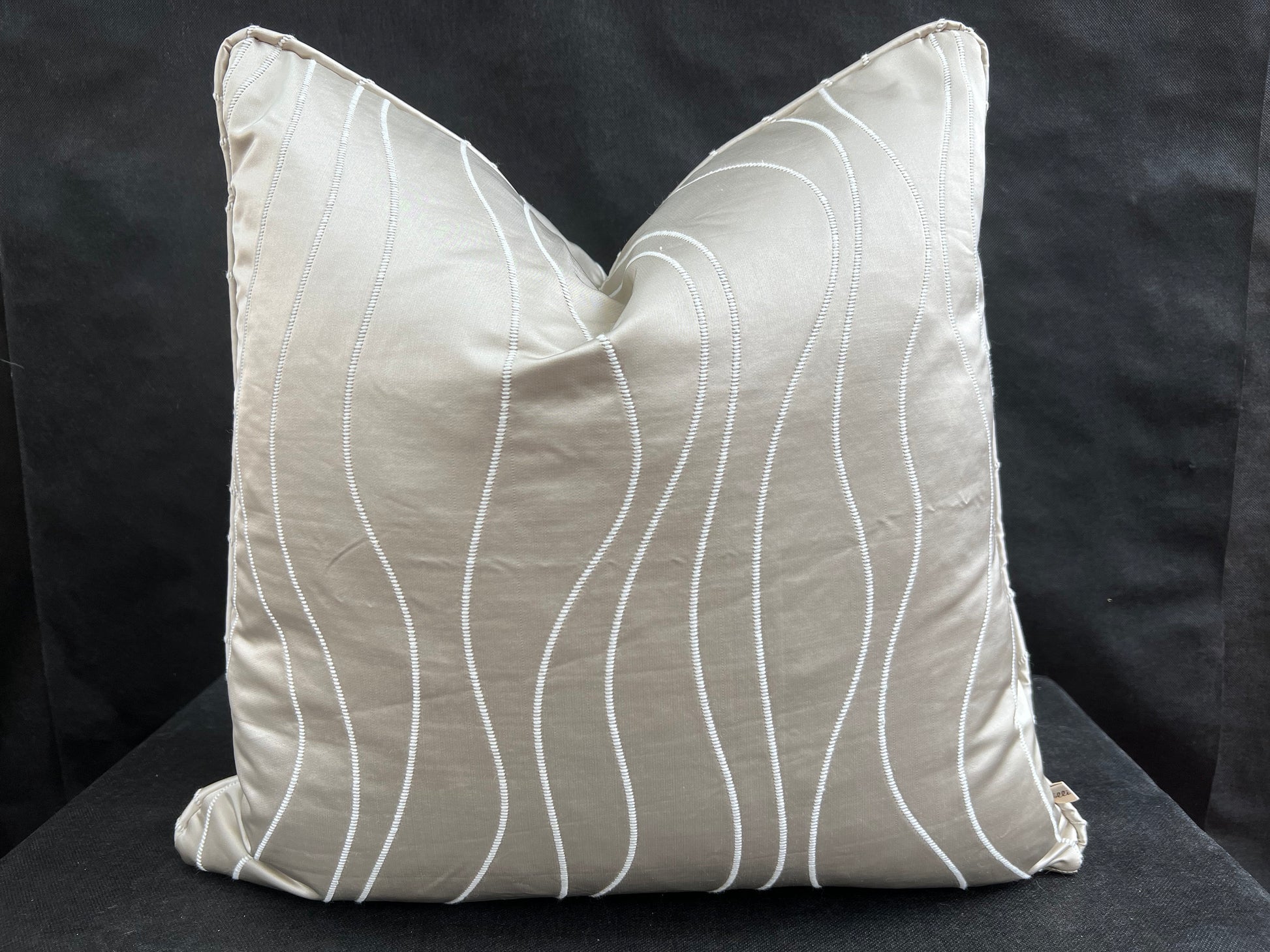 Luxury Designer Taupe Beige Neutral Contemporary Satin Wavy Striped Fabric Cushion Pillow Cover