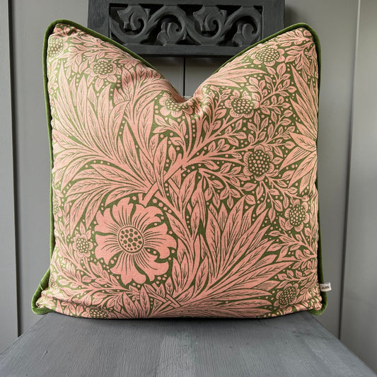 William Morris Marigold Queen Square Pink Olive Floral Sofa Cushion Pillow Cover