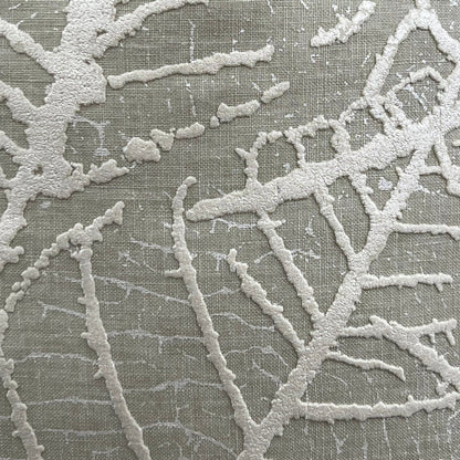 Sahco Olmo Luxury Designer Silver Leaf Neutral Linen Fabric Cushion Cover Throw Pillow