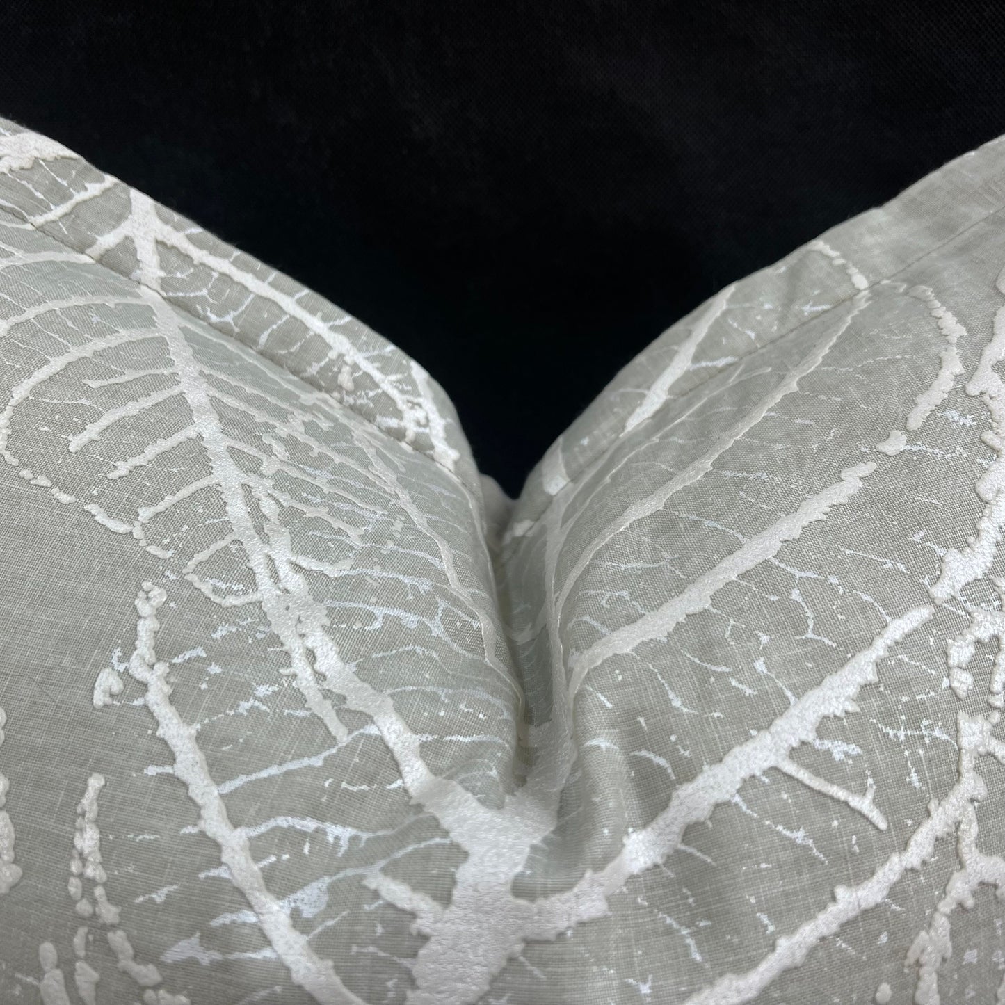 Sahco Olmo Luxury Designer Silver Leaf Neutral Linen Fabric Cushion Cover Throw Pillow