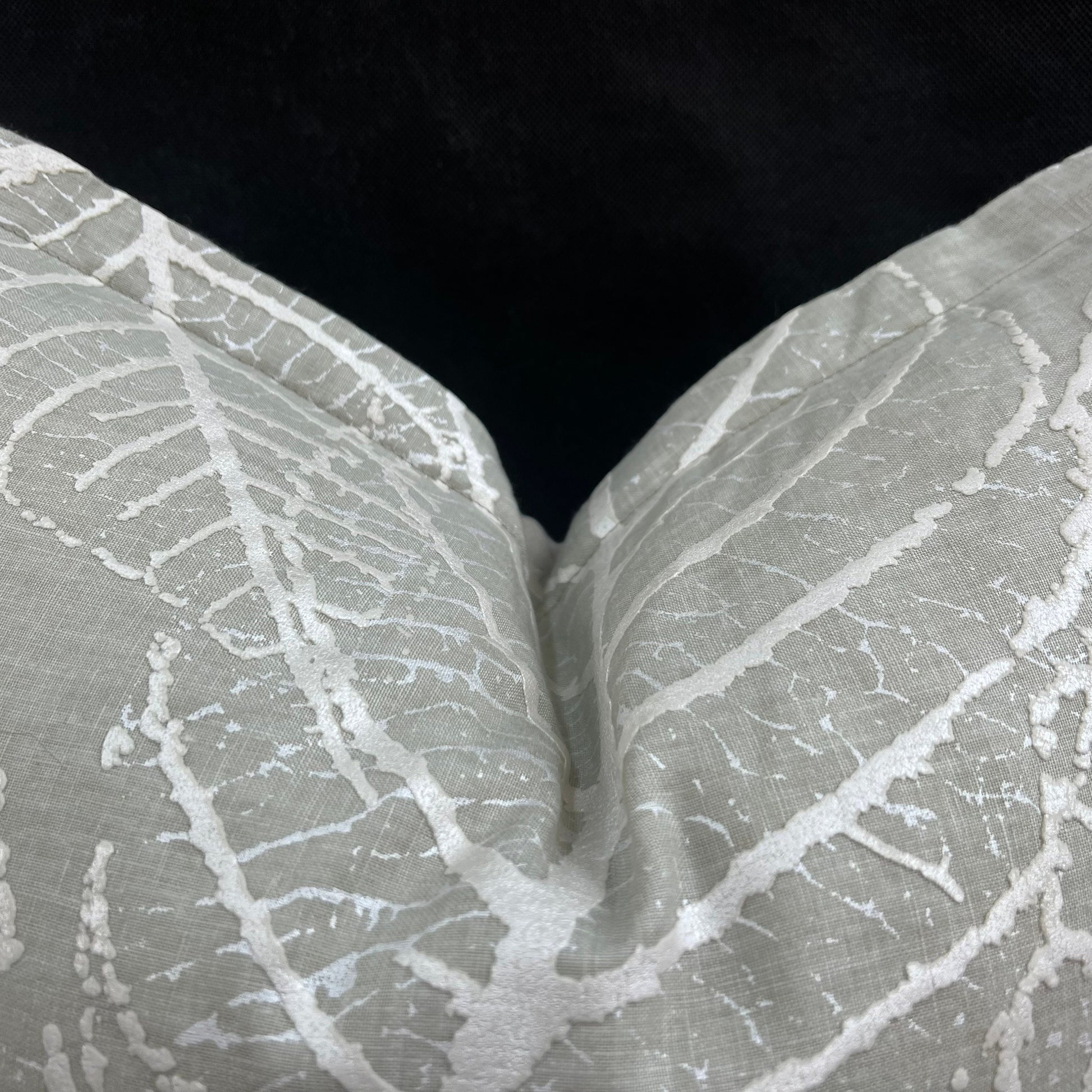 Sahco Olmo Luxury Designer Silver Leaf Neutral Linen Fabric Cushion Cover Throw Pillow
