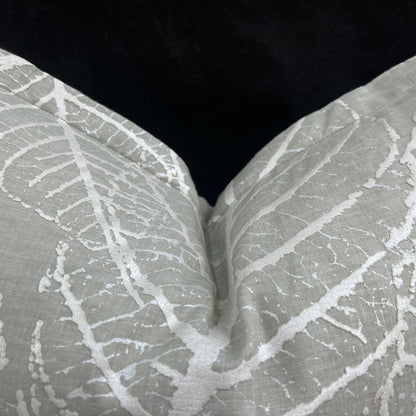Sahco Olmo Luxury Designer Silver Leaf Neutral Linen Fabric Cushion Cover Throw Pillow