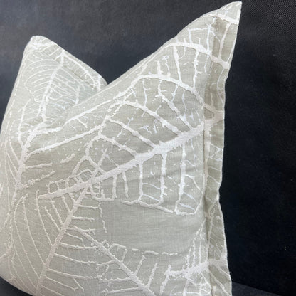 Sahco Olmo Luxury Designer Silver Leaf Neutral Linen Fabric Cushion Cover Throw Pillow