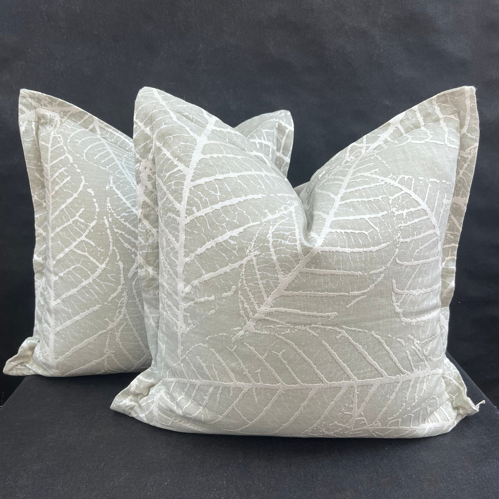 Sahco Olmo Luxury Designer Silver Leaf Neutral Linen Fabric Cushion Cover Throw Pillow