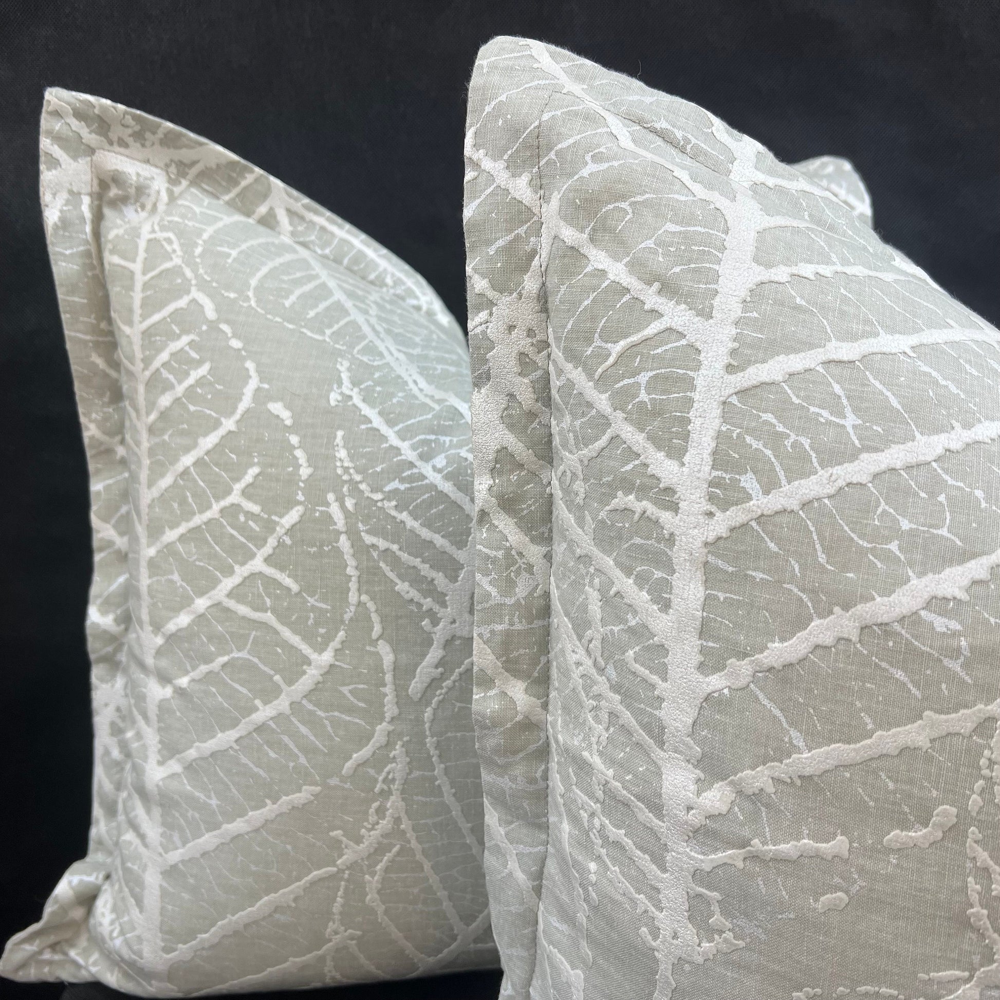 Sahco Olmo Luxury Designer Silver Leaf Neutral Linen Fabric Cushion Cover Throw Pillow
