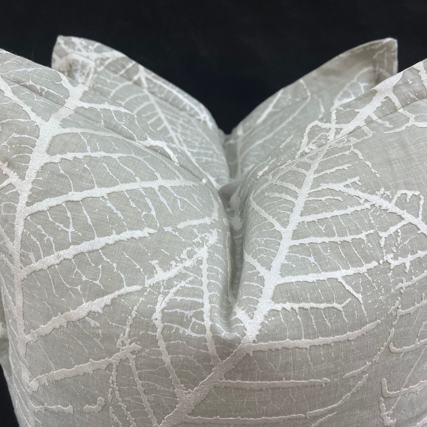 Sahco Olmo Luxury Designer Silver Leaf Neutral Linen Fabric Cushion Cover Throw Pillow