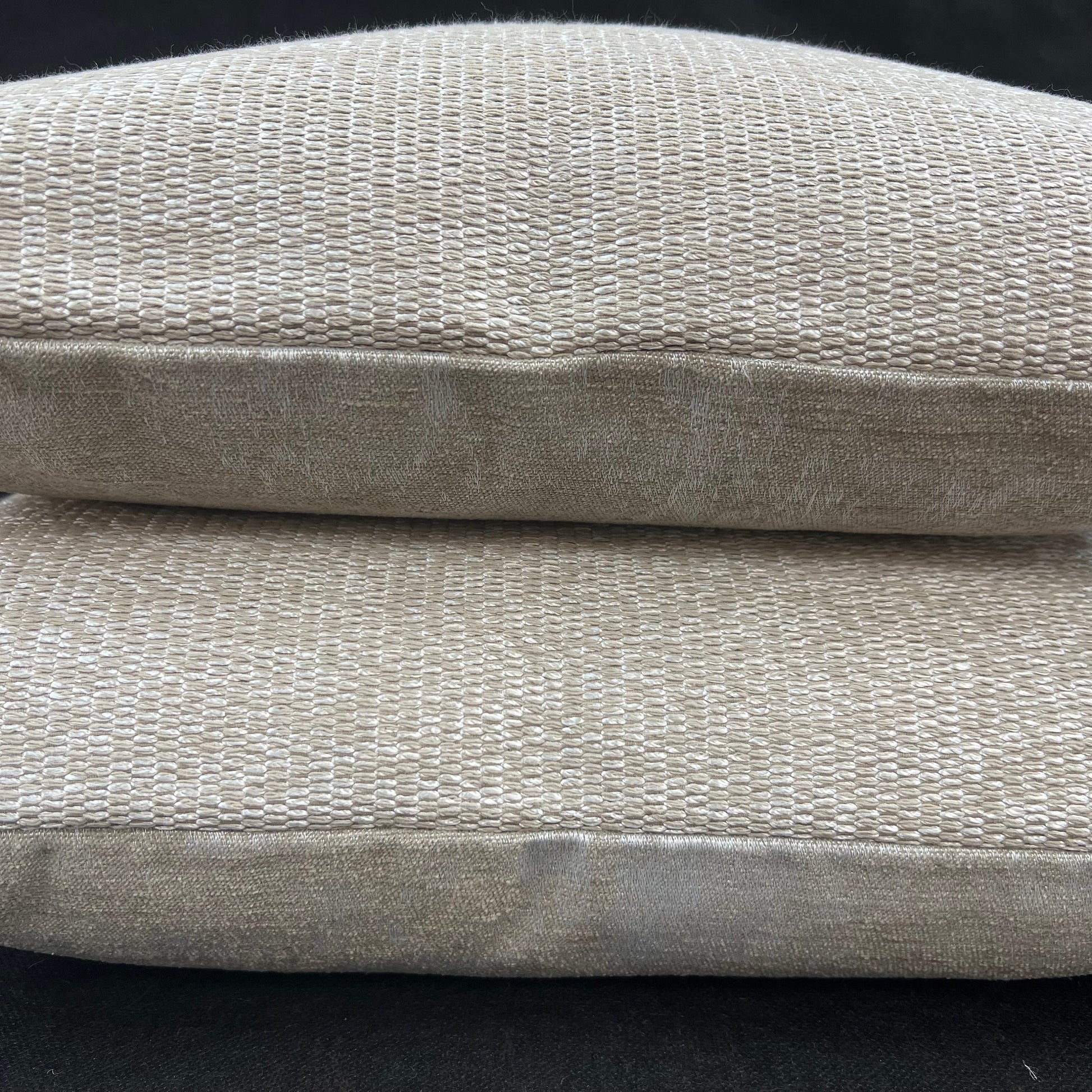 A Pair of Zinc Luxury Designer Plain Textured Silver Neutral Weave Cushion Pillow Throw Cover