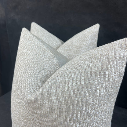 A Pair of Zinc Luxury Designer Plain Textured Silver Neutral Weave Cushion Pillow Throw Cover