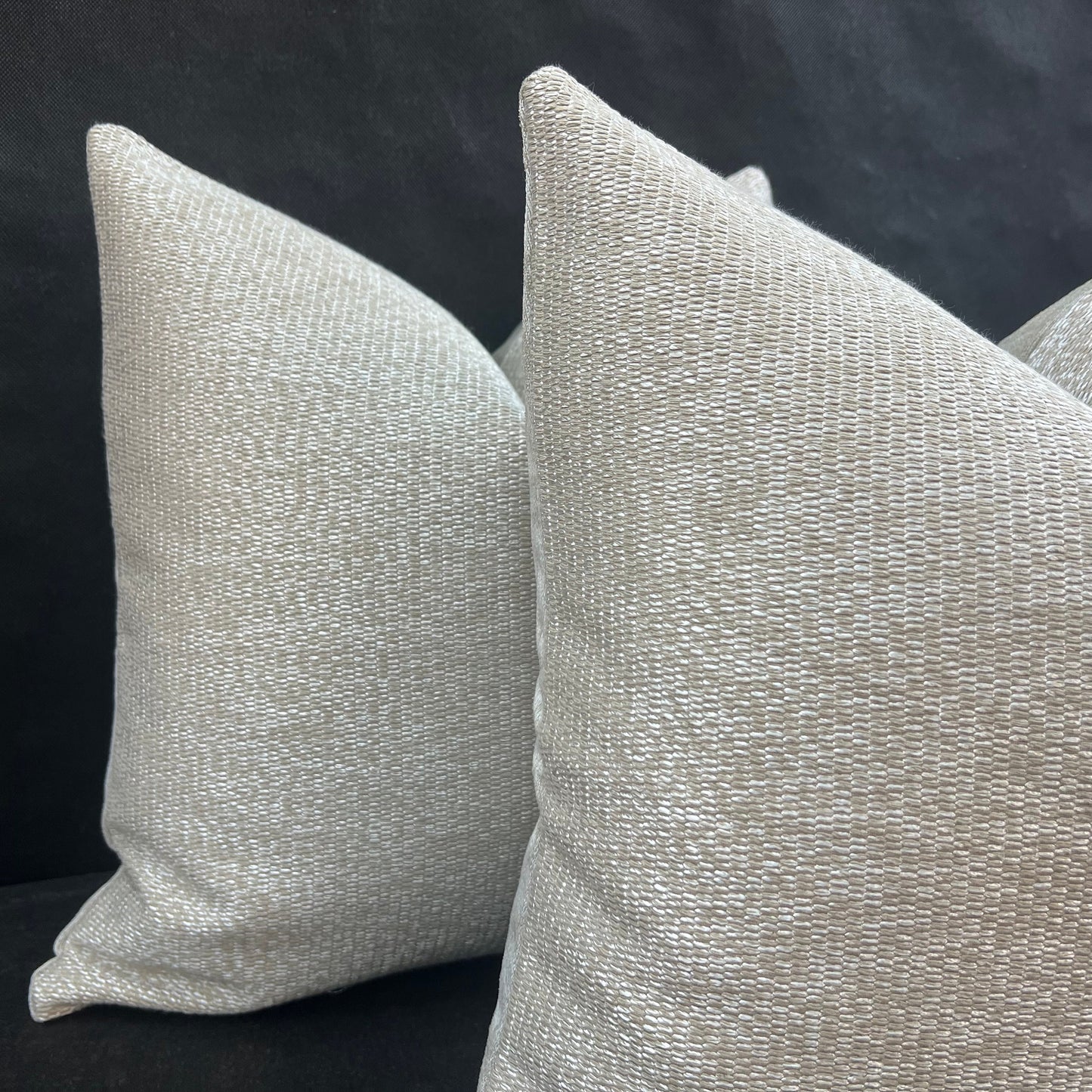 A Pair of Zinc Luxury Designer Plain Textured Silver Neutral Weave Cushion Pillow Throw Cover