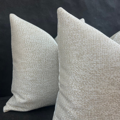 A Pair of Zinc Luxury Designer Plain Textured Silver Neutral Weave Cushion Pillow Throw Cover
