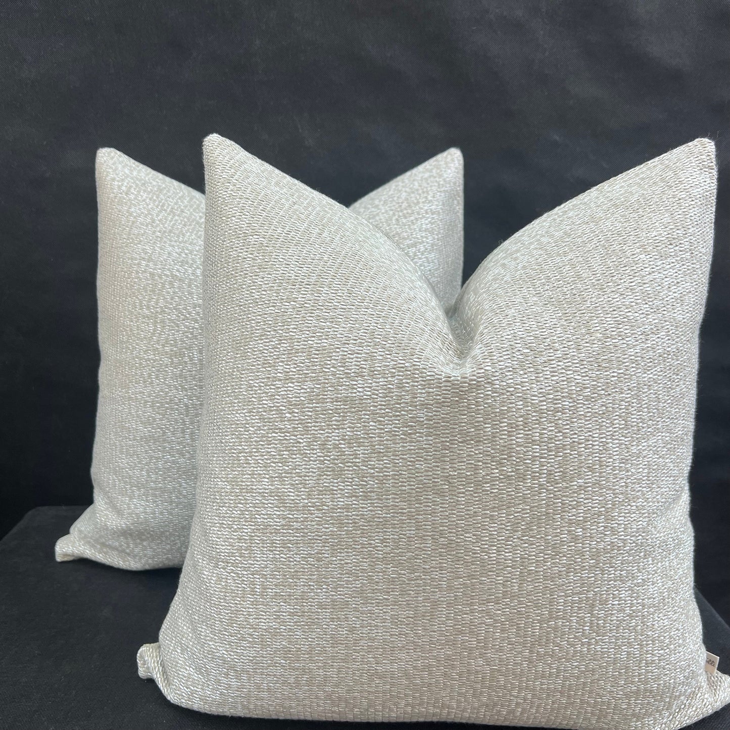 A Pair of Zinc Luxury Designer Plain Textured Silver Neutral Weave Cushion Pillow Throw Cover