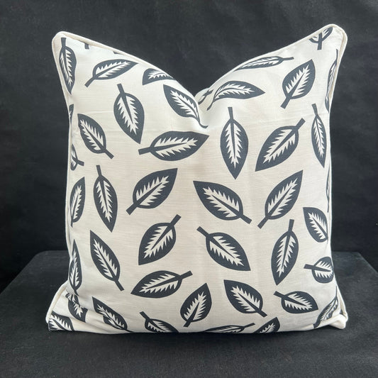 Bennison Leaf Cutter Luxury Designer Black Neutral Linen Cushion Pillow Throw Cover