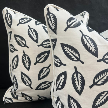 Bennison Leaf Cutter Luxury Designer Black Neutral Linen Cushion Pillow Throw Cover