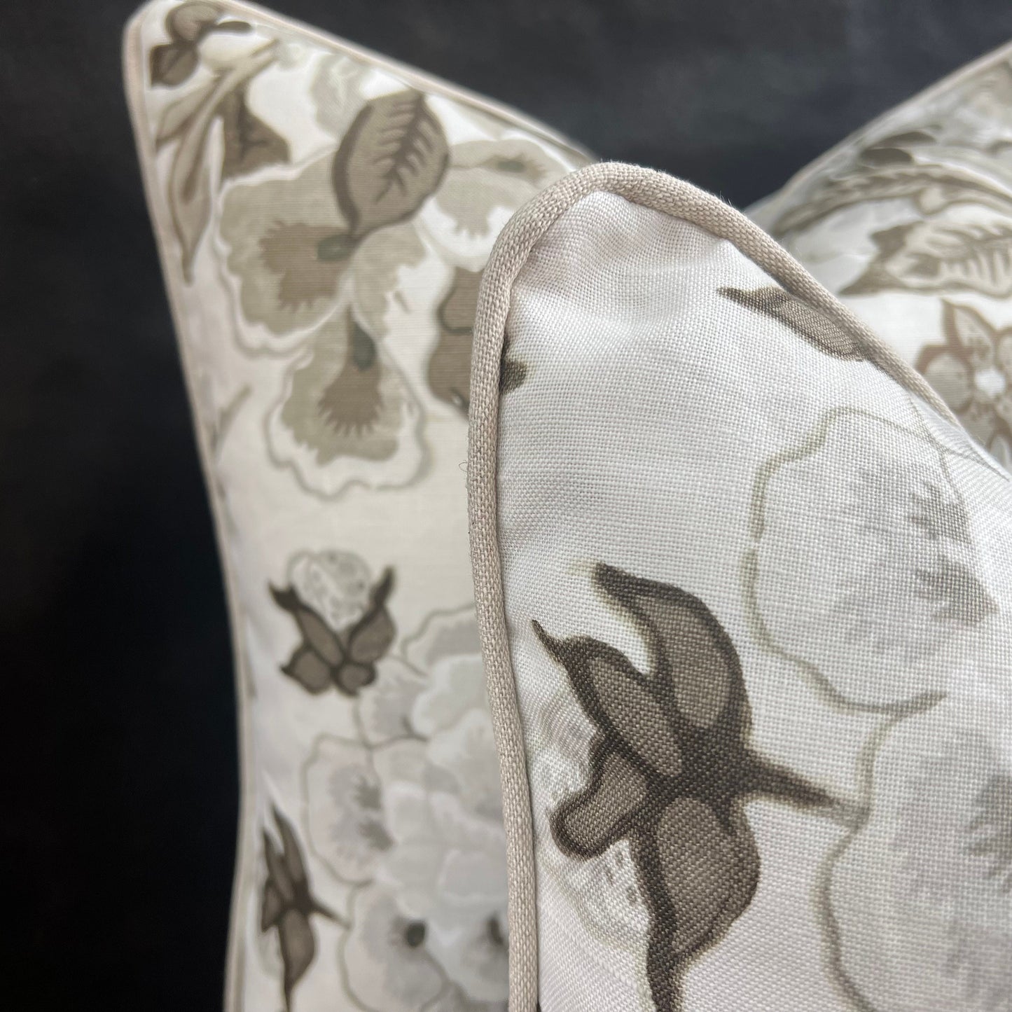 Schumacher Luxury Designer Bermuda Blossoms Beige Grey Cushion Pillow Sofa Cover