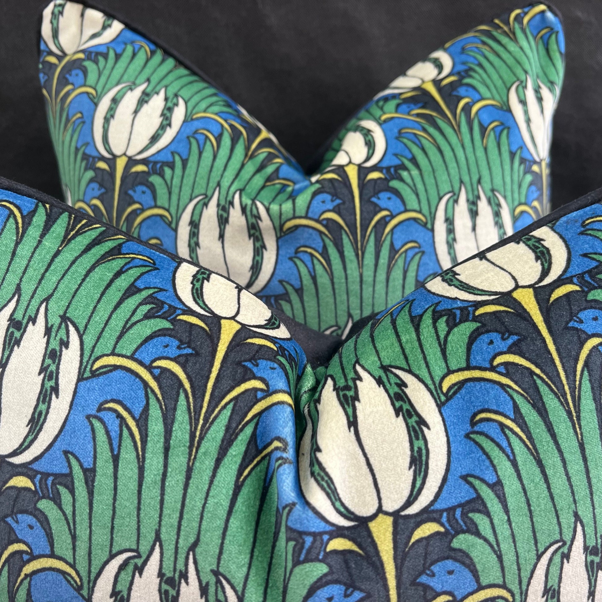 Sanderson Luxury Designer Tulip and Bird Blue Green Black Cushion Pillow Throw Cover