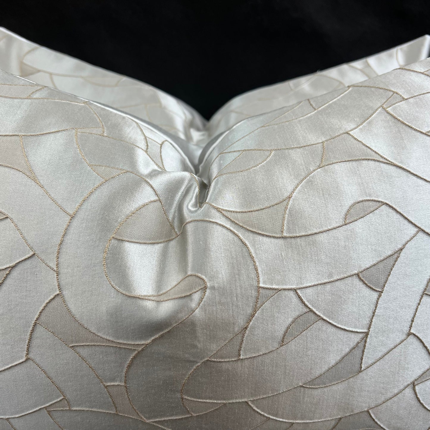 Luxury Designer Silver Grey Swirl Taupe Beige Satin Cushion Cover Throw Pillow