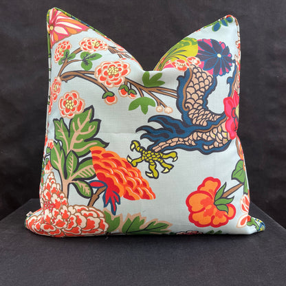 Schumacher Chiang Mai Dragon Indoor/Outdoor Double Sided Aqua Cushion Sofa Throw Pillow Cover