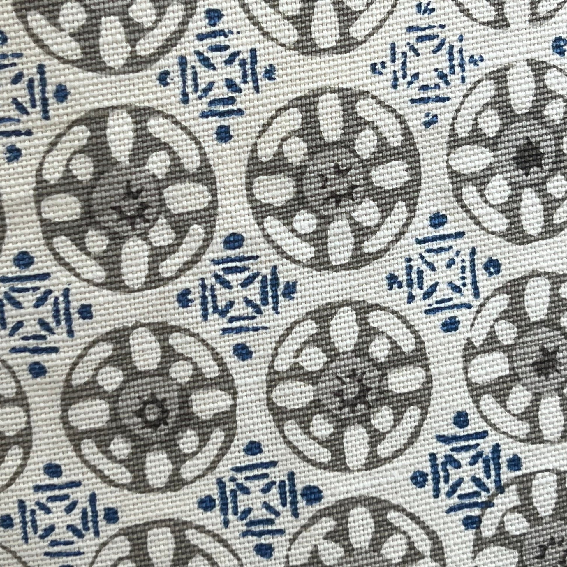 Luxury Designer Quadrille Geometric Kediri Batik Grey Blue Fabric Cushion Pillow Throw Cover