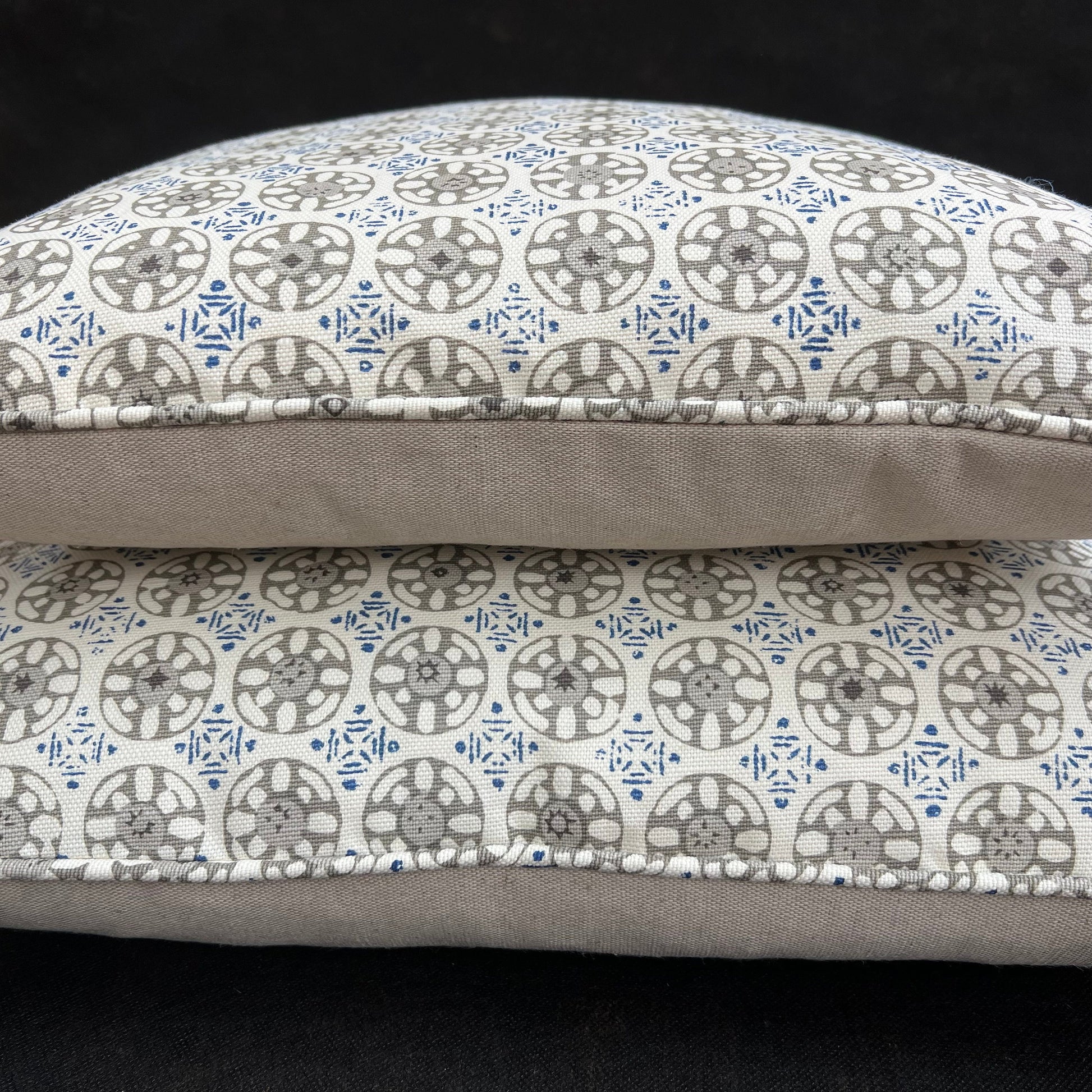 Luxury Designer Quadrille Geometric Kediri Batik Grey Blue Fabric Cushion Pillow Throw Cover