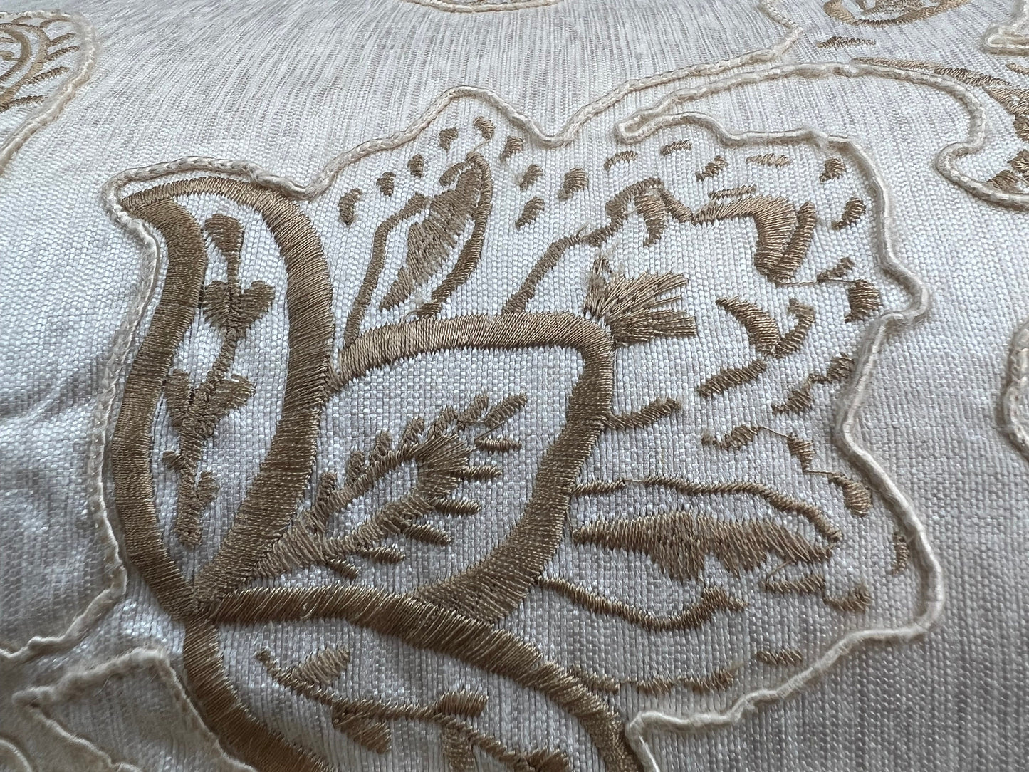 A Pair of James Hare Luxury Designer Cushion Cover Ambi Silk Cream Gold Embroidered Fabric