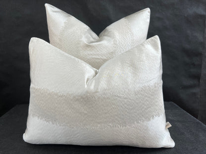 Luxury Designer Taupe Neutral Contemporary Satin Striped Fabric Cushion Pillow Cover