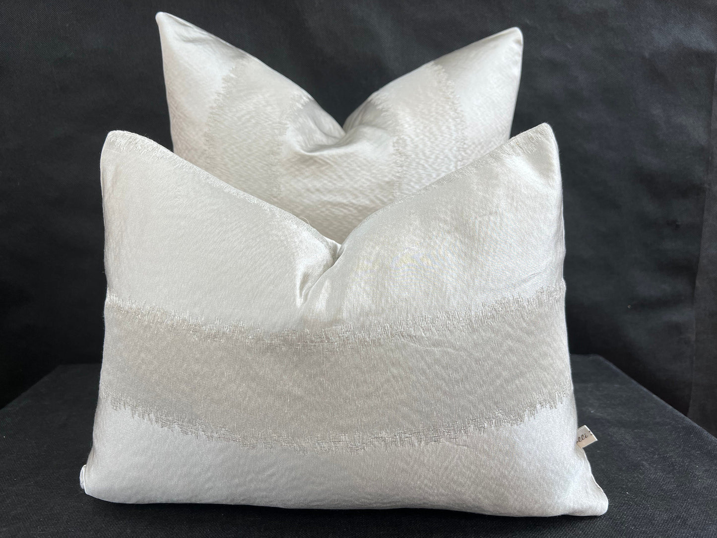 Luxury Designer Taupe Neutral Contemporary Satin Striped Fabric Cushion Pillow Cover