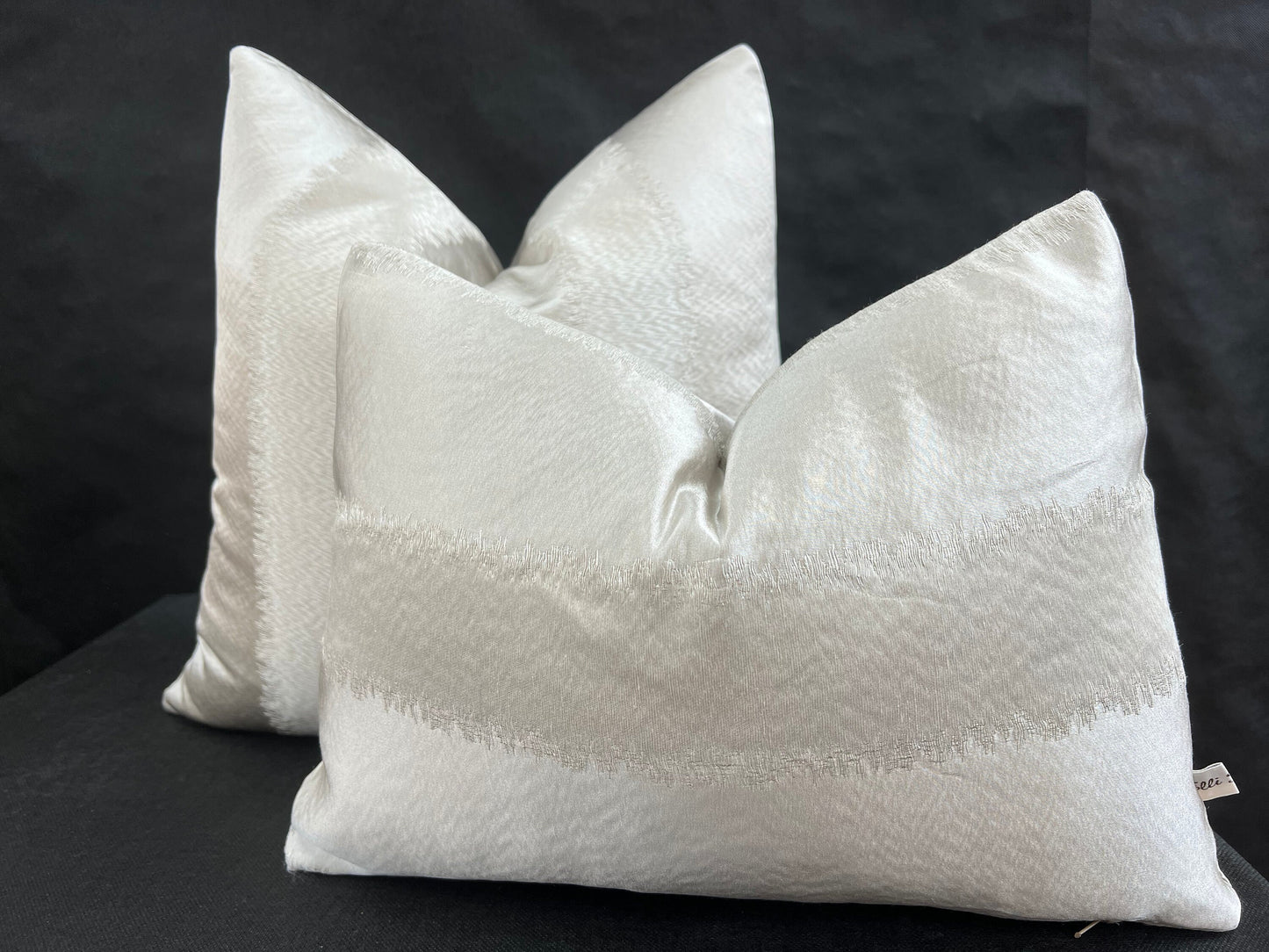 Luxury Designer Taupe Neutral Contemporary Satin Striped Fabric Cushion Pillow Cover