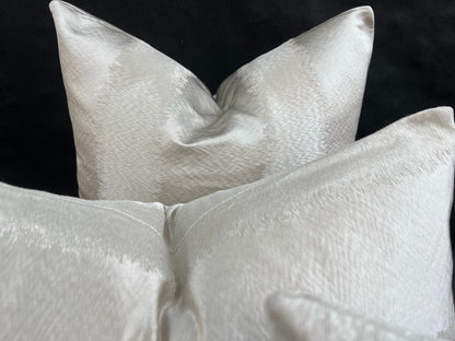 Luxury Designer Taupe Neutral Contemporary Satin Striped Fabric Cushion Pillow Cover