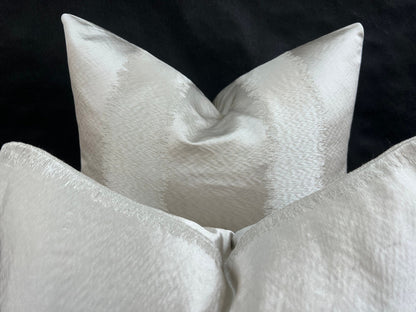 Luxury Designer Taupe Neutral Contemporary Satin Striped Fabric Cushion Pillow Cover