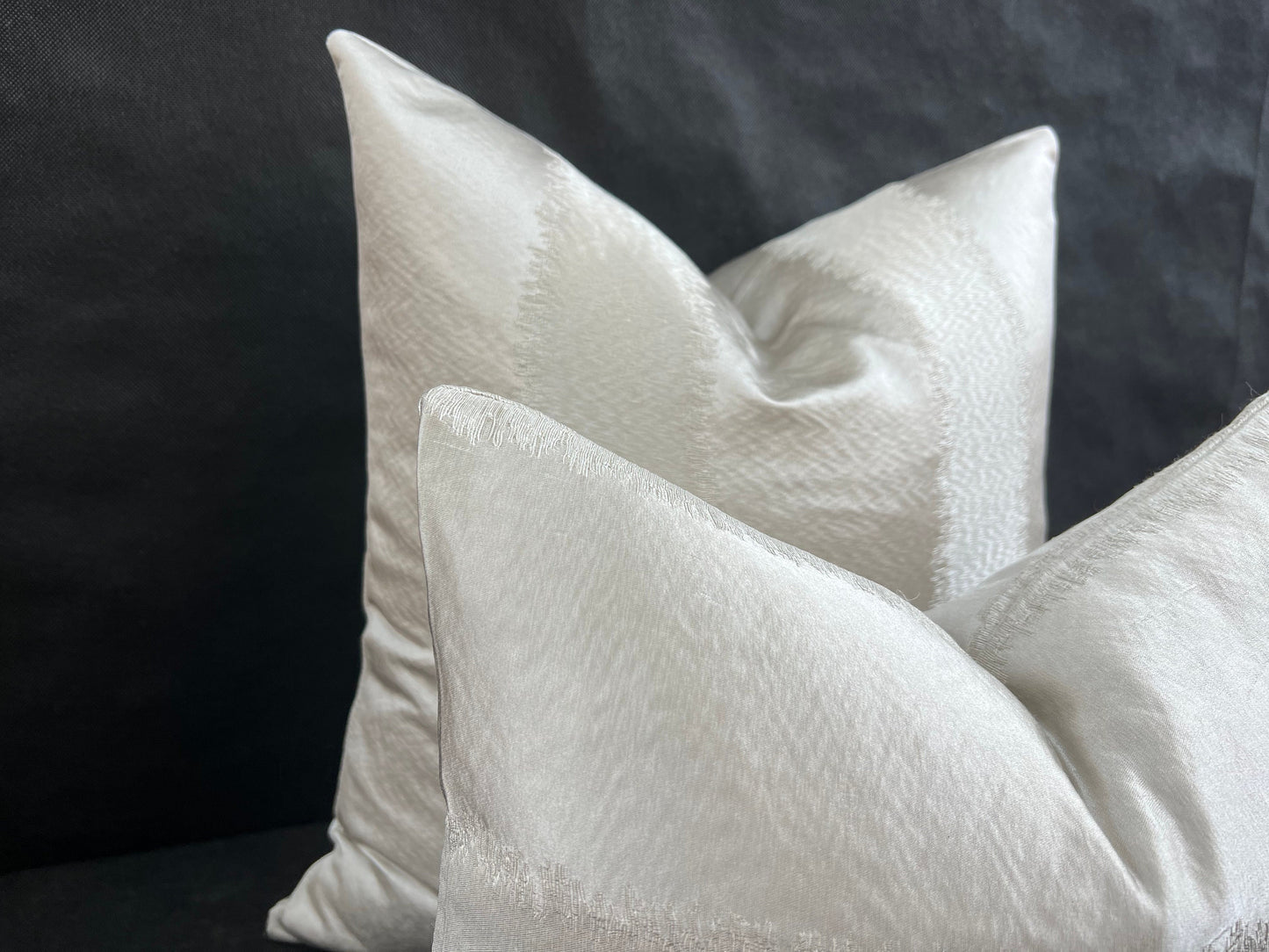 Luxury Designer Taupe Neutral Contemporary Satin Striped Fabric Cushion Pillow Cover