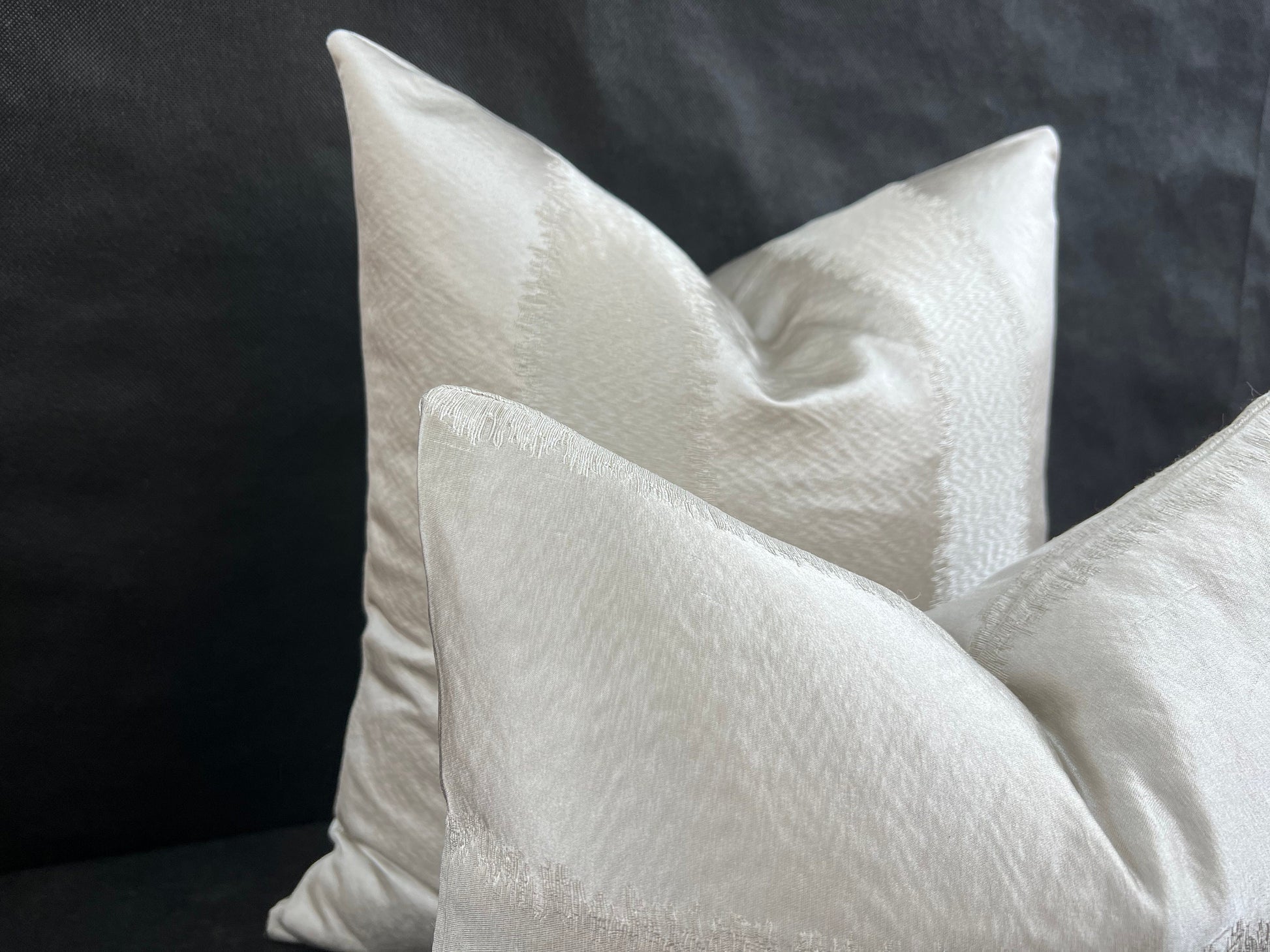 Luxury Designer Taupe Neutral Contemporary Satin Striped Fabric Cushion Pillow Cover