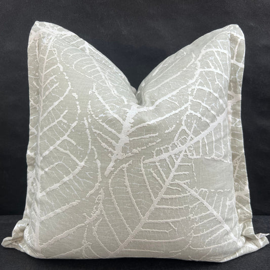 Sahco Olmo Luxury Designer Silver Leaf Neutral Linen Fabric Cushion Cover Throw Pillow