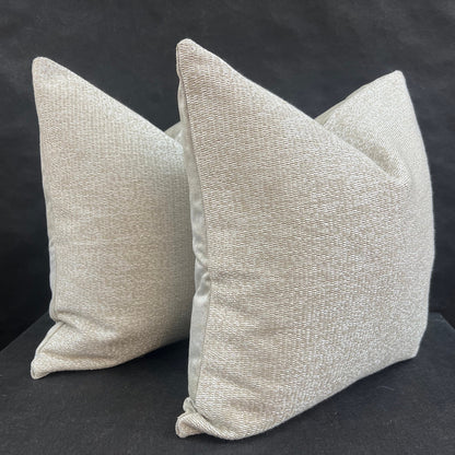 A Pair of Zinc Luxury Designer Plain Textured Silver Neutral Weave Cushion Pillow Throw Cover