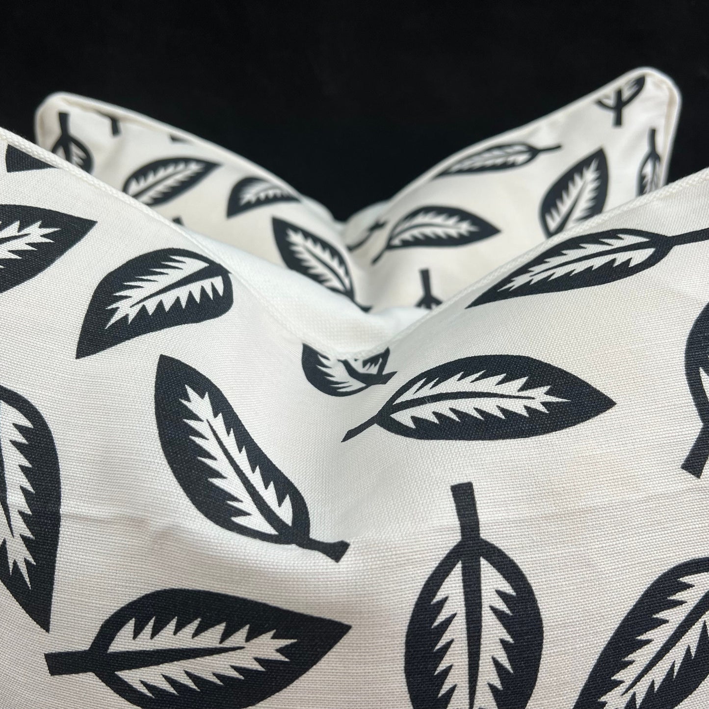 Bennison Leaf Cutter Luxury Designer Black Neutral Linen Cushion Pillow Throw Cover