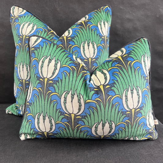 Sanderson Luxury Designer Tulip and Bird Blue Green Black Cushion Pillow Throw Cover