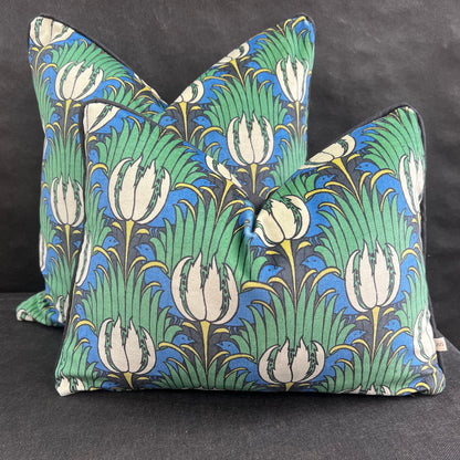 Sanderson Luxury Designer Tulip and Bird Blue Green Black Cushion Pillow Throw Cover