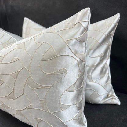 Luxury Designer Silver Grey Swirl Taupe Beige Satin Cushion Cover Throw Pillow