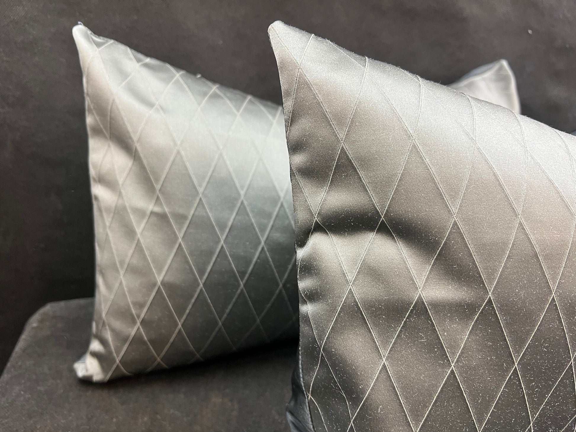 Sahco Diamant Luxury Designer Gun-Metal Grey Geometric Lumbar Cushion Pillow Cover