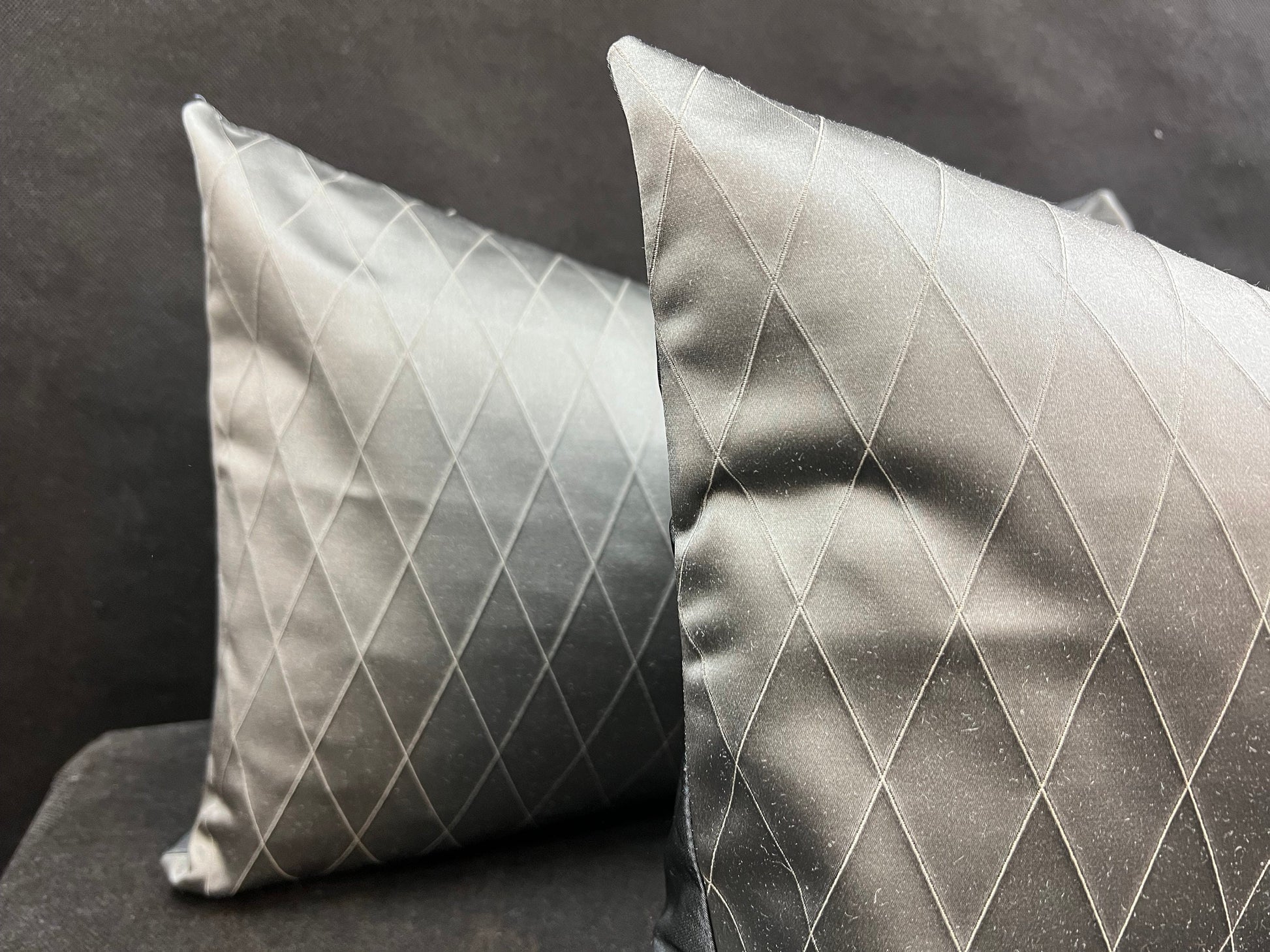 Sahco Diamant Luxury Designer Gun-Metal Grey Geometric Lumbar Cushion Pillow Cover