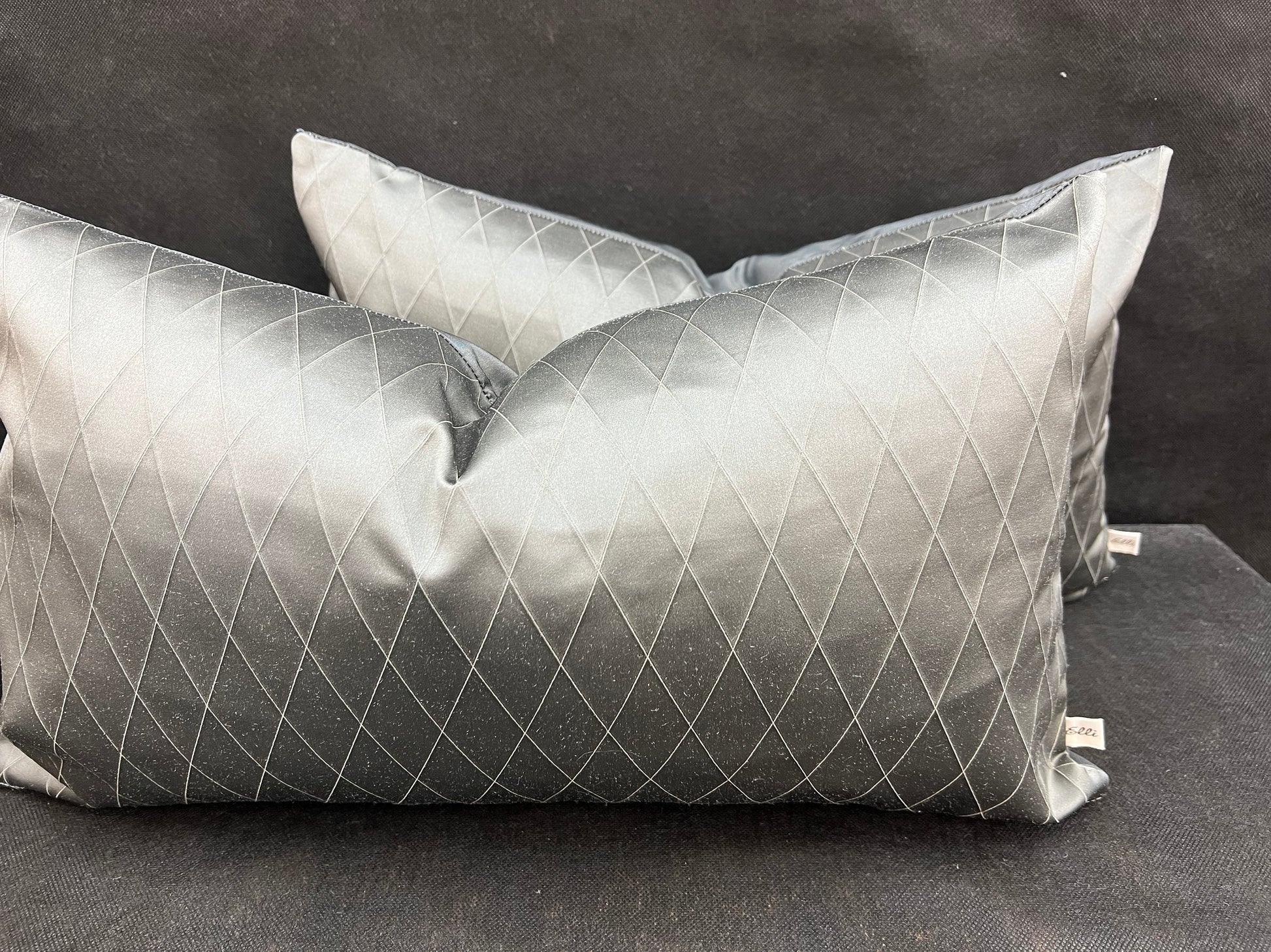 Sahco Diamant Luxury Designer Gun-Metal Grey Geometric Lumbar Cushion Pillow Cover