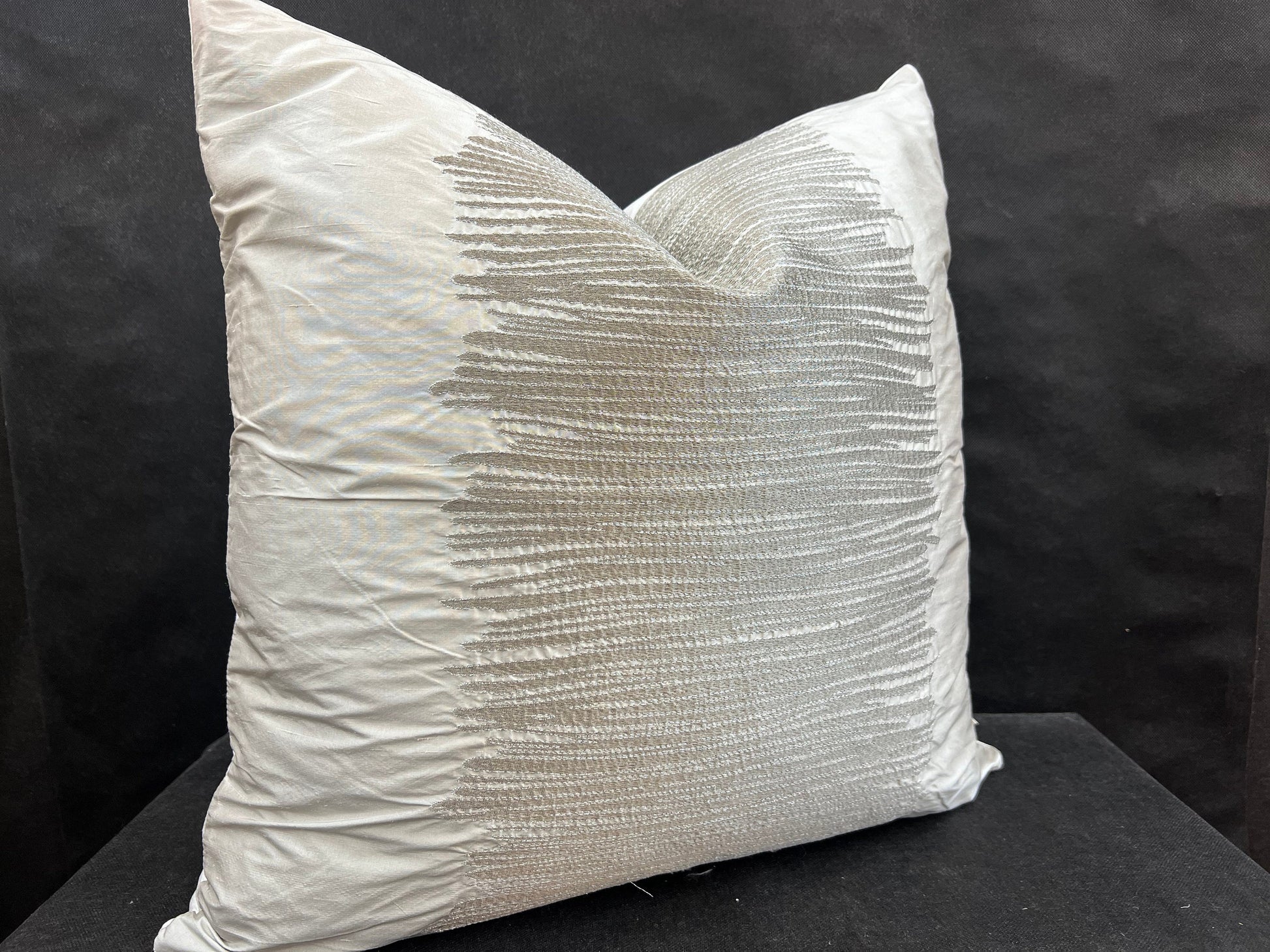 Ardecora Luce Embroidered Silver Contemporary Silk Fabric Designer Cushion Pillow Cover