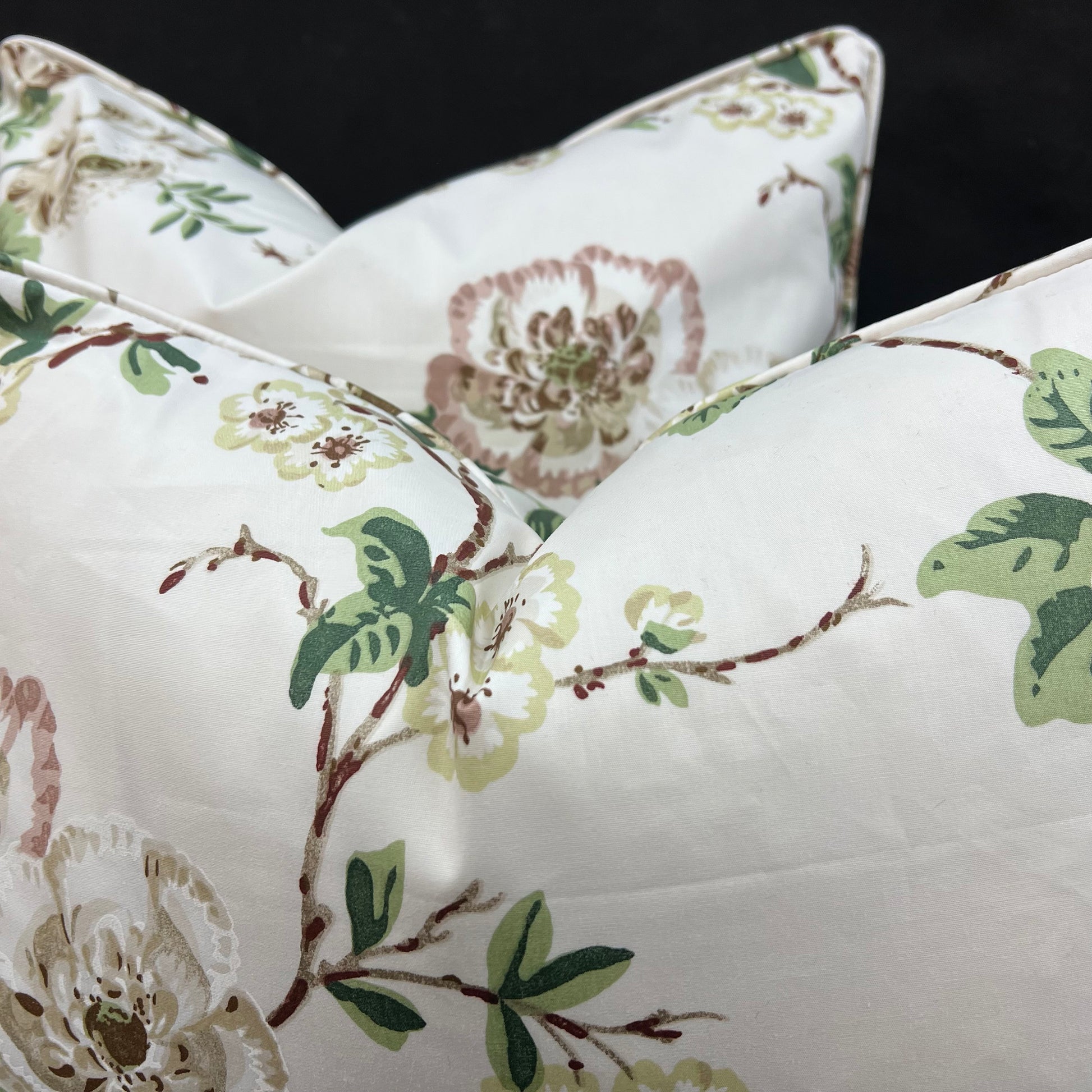 Schumacher Luxury Designer "Betty in Quite Pink" Floral White Green Cushion Pillow Sofa Cover